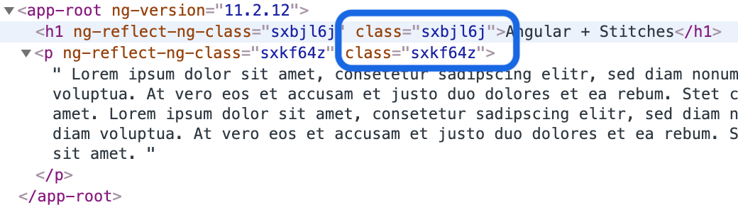 Generated HTML elements with unique class names.